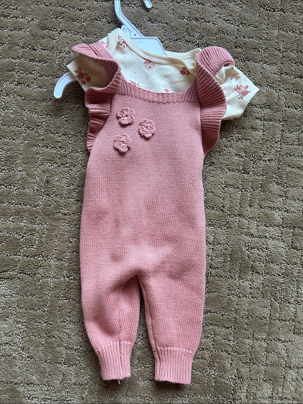 Girls 100 procent organic cotton Knit Rose Pink Floral-Accent One-Piece